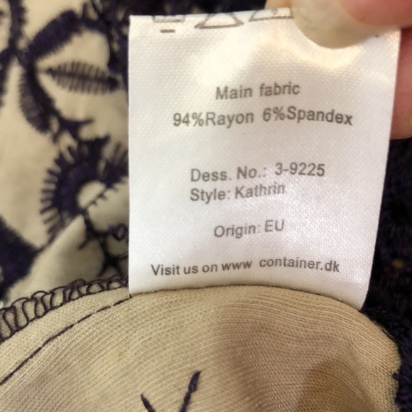 CONTAINER Woman Short Sleeve Boho Embroidered Lace Tan/Purple Dress Size 36 (S) - Picture 10 of 11